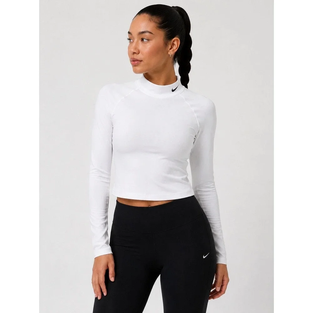 Nike Pro Dri-FIT White Mock Neck Long Sleeve Cropped Athletic Top Women's XS